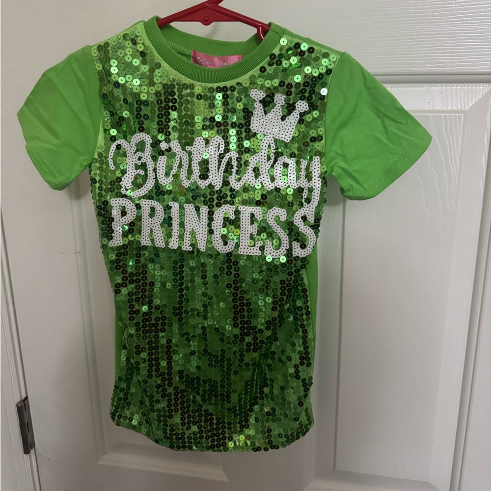 Say What? bright Green Sequin Birthday Princess Tee 2T NWT